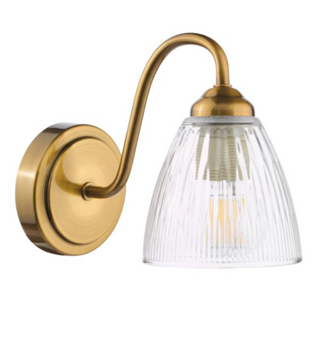 1 Light Glynis Antique Bronze and Ribbed Glass Wall Light 