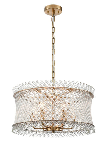 6 Light Ethereal Aged Brass Pendant with Angled Glass Rods