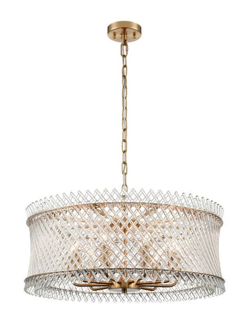 9 Light Ethereal Aged Brass Pendant with Angled Glass Rods
