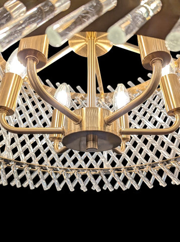 6 Light Ethereal Aged Brass Pendant with Angled Glass Rods