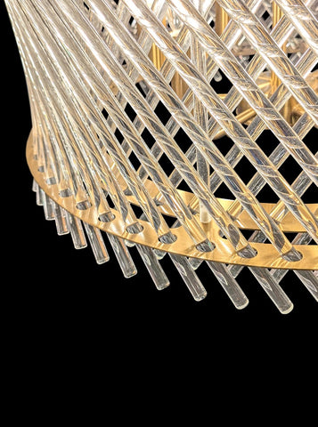 9 Light Ethereal Aged Brass Pendant with Angled Glass Rods