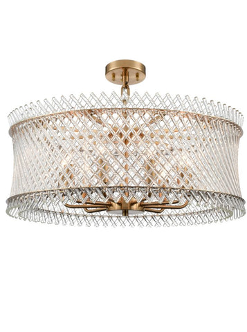 9 Light Ethereal Aged Brass Pendant with Angled Glass Rods