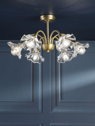 Laura Ashley Kerswell 6 Light Semi-Flush Matt Antique Brass and Glass