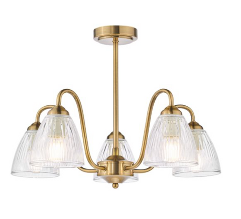 Glynis 5 Light Semi-Flush Antique Bronze and Ribbed Glass