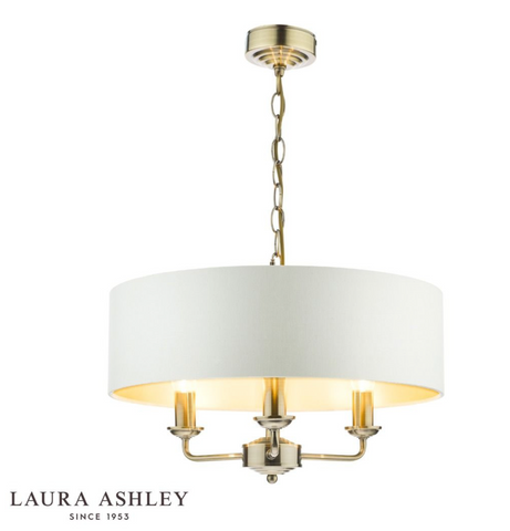 Laura Ashley Sorrento 3lt Pendant Antique Brass With Ivory Shade