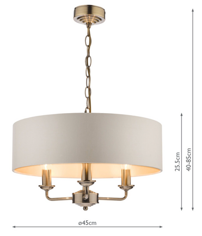 Laura Ashley Sorrento 3lt Pendant Antique Brass With Ivory Shade