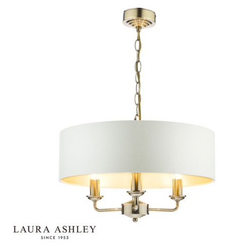 Laura Ashley Sorrento 3lt Pendant Antique Brass With Ivory Shade