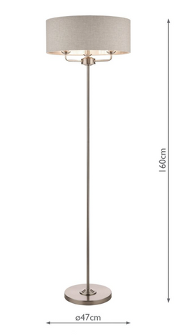 Laura Ashley Sorrento 3lt Floor Lamp Satin Nickel With Natural Shade