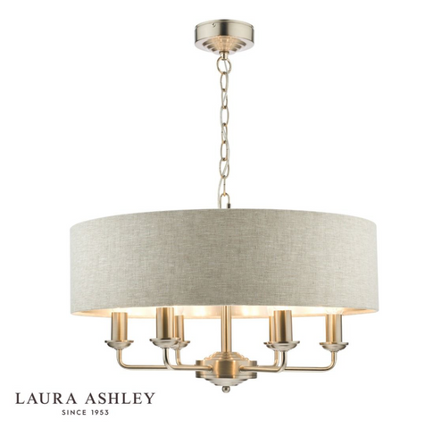 Laura Ashley Sorrento 6lt Pendant Satin Nickel With Natural Shade