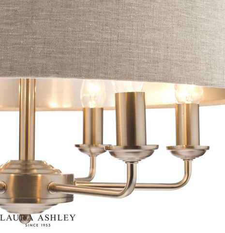 Laura Ashley Sorrento 6lt Pendant Satin Nickel With Natural Shade