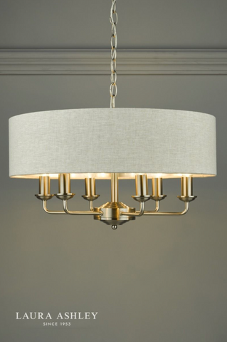 Laura Ashley Sorrento 6lt Pendant Satin Nickel With Natural Shade