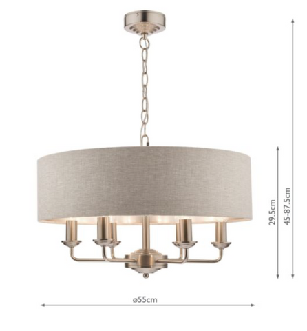 Laura Ashley Sorrento 6lt Pendant Satin Nickel With Natural Shade