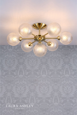 Laura Ashley Atherton 7lt Semi Flush Satin Brass Glass