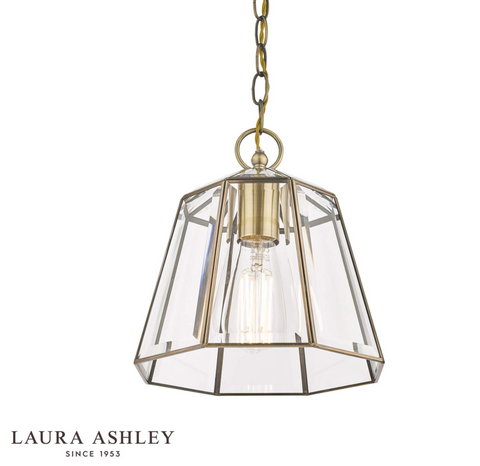 Laura Ashley Clayton Pendant Antique Brass Glass