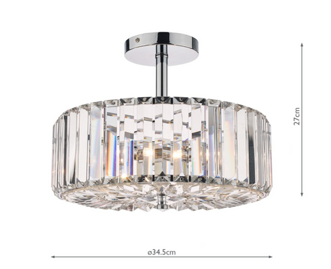 Laura Ashley Fernhurst 3lt Semi Flush Polished Chrome Glass