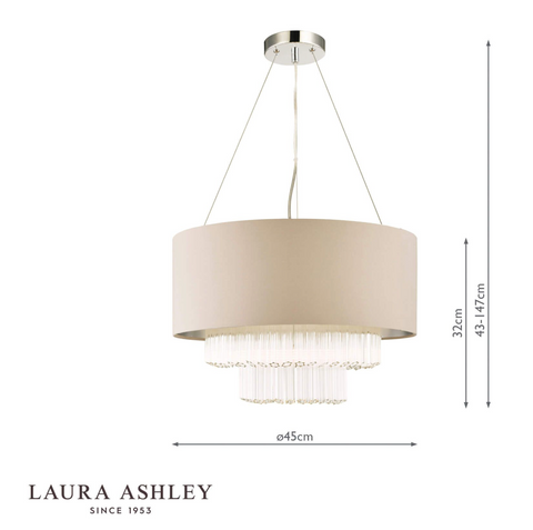 Laura Ashley Genevieve 5lt Pendant Grey Shade Glass