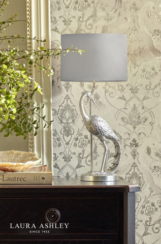 Laura Ashley Tregaron Heron Table Lamp Silver with Shade