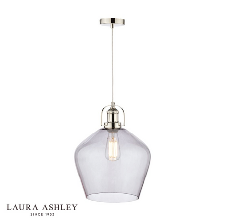 Laura Ashley Rye Pendant Polished Nickel Smoked Glass