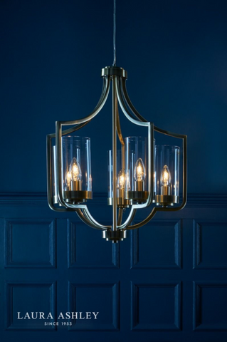 Laura Ashley Joseph 5lt Chandelier Antique Brass Glass