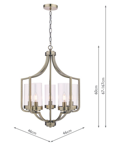 Laura Ashley Joseph 5lt Chandelier Antique Brass Glass