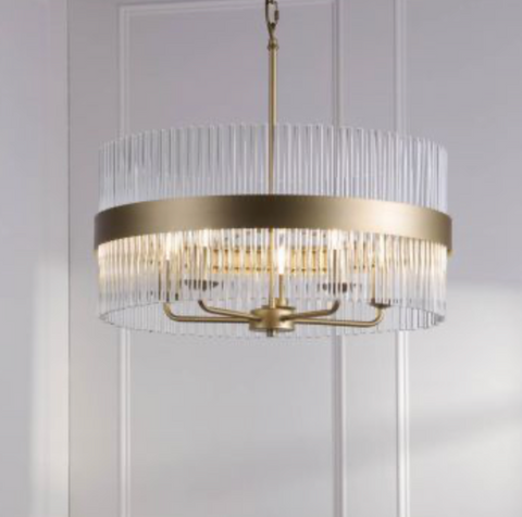 Alexa 5 Light Pendant Glass and Matt Antique Brass by Laura Ashley