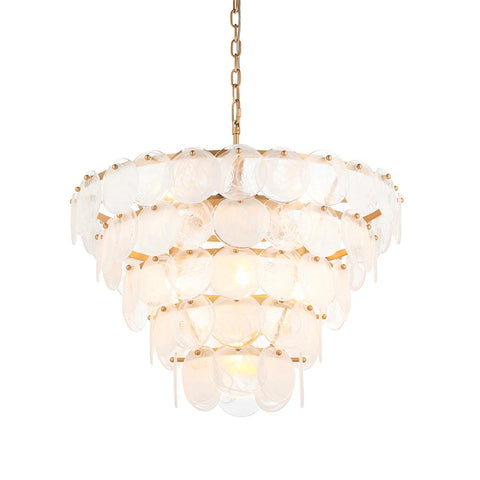 Tiered White Clear Glass Pendant Light – Antique Gold Chandelier