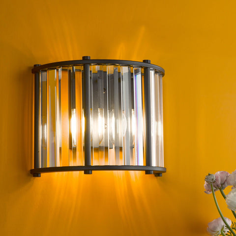 Kiran 2 Light Wall Light Satin Black and Crystal