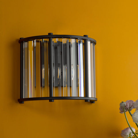 Kiran 2 Light Wall Light Satin Black and Crystal