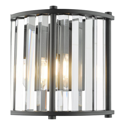 Kiran 2 Light Wall Light Satin Black and Crystal