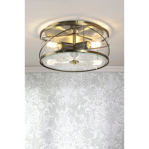 Laura Ashley Beckworth 3 Light Flush Antique Brass and Glass