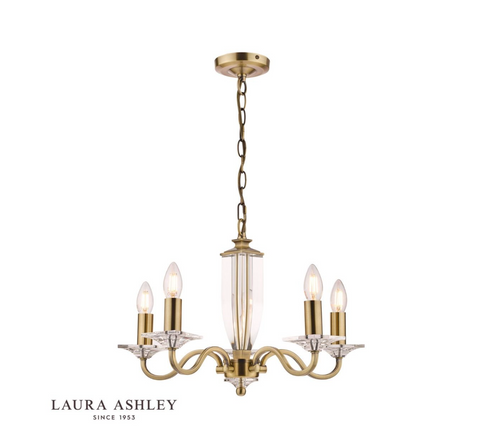 Laura Ashley Carson 5lt Chandelier Cut Glass & Antique Brass