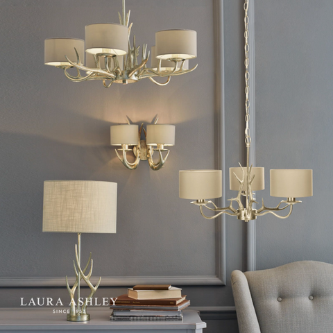 Laura Ashley Mulroy 3lt Antler Chandelier Champagne With Shades