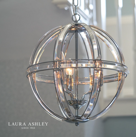 Laura Ashley Aidan Glass & Polished Chrome 3 Light Globe Chandelier