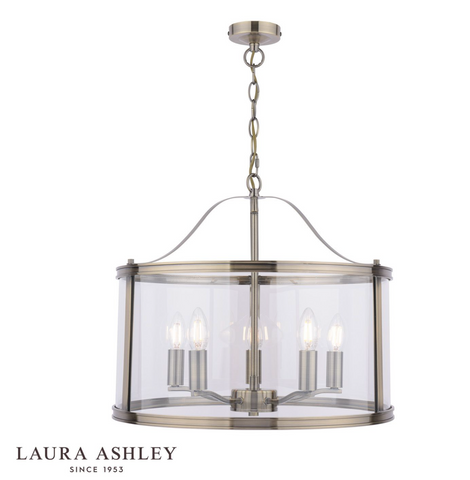 Laura Ashley Harrington 5 Light Pendant Antique Brass & Glass